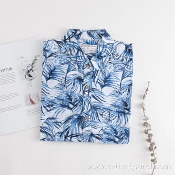 Men's Short Sleeve Plant Print Summer Shirt